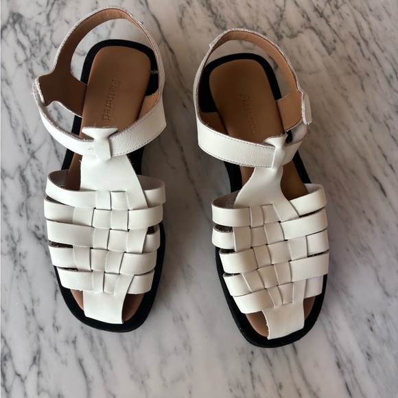 Flattered Shoes - Flattered White Woven Leather Slingback Sandals